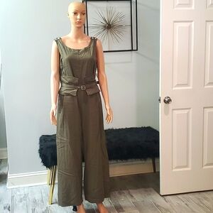 Max Studio Green Jumpsuit With Adjustable Waist Belt